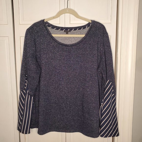 Hannah Tops - Hannah Navy Sweatershirt w Bell Sleeves XL
